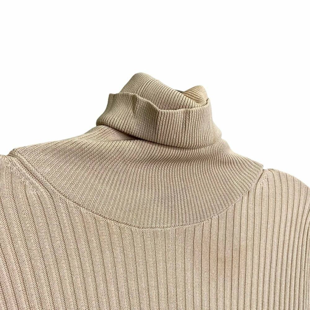Zara Women's Size M Maxi Dress Beige Long Sleeve Ribbed Stretch Turtle Neck NWT - Picture 3 of 4